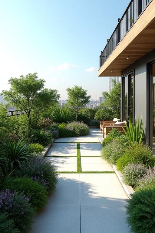 A lush rooftop garden at Nassim Park Residence showcasing thoughtful plant arrangement and serene seating areas.